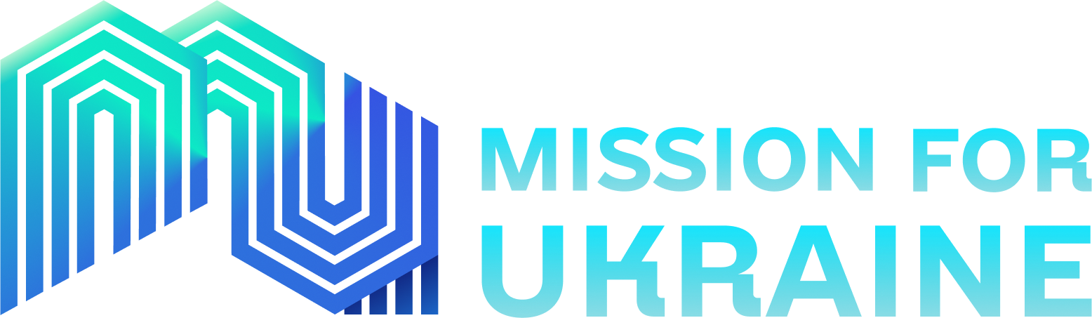 Custom logo design featuring abstract geometric icon of the MU initials and bold typography for Mission 4 Ukraine